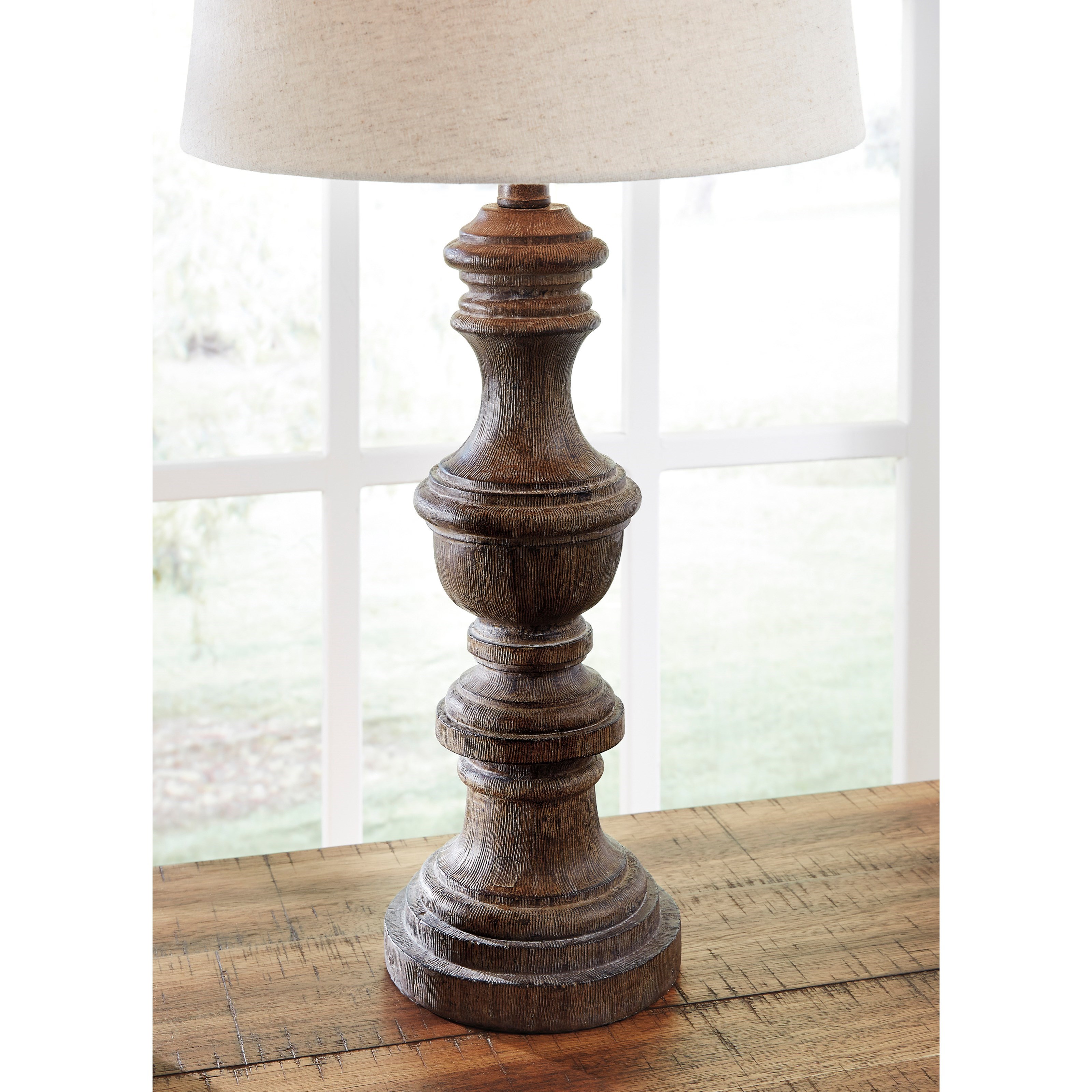 Signature Design by Ashley Lamps Casual Set of 2 Magaly Brown Faux Wood Table Lamps Value